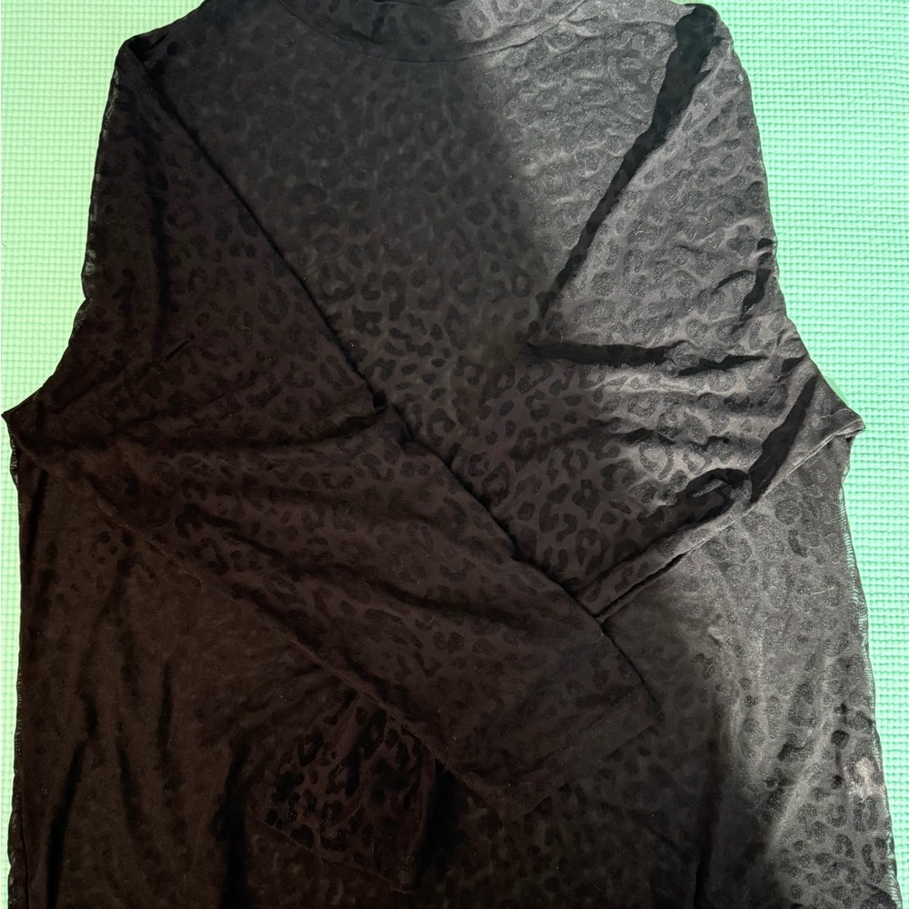 Black Leopard Mesh Print Long Sleeve Top